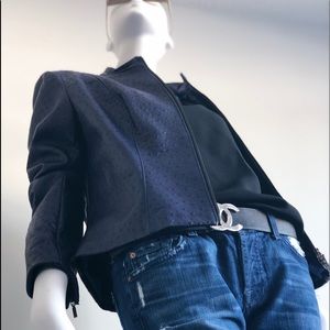 Danier Navy Blue embossed Leather Jacket